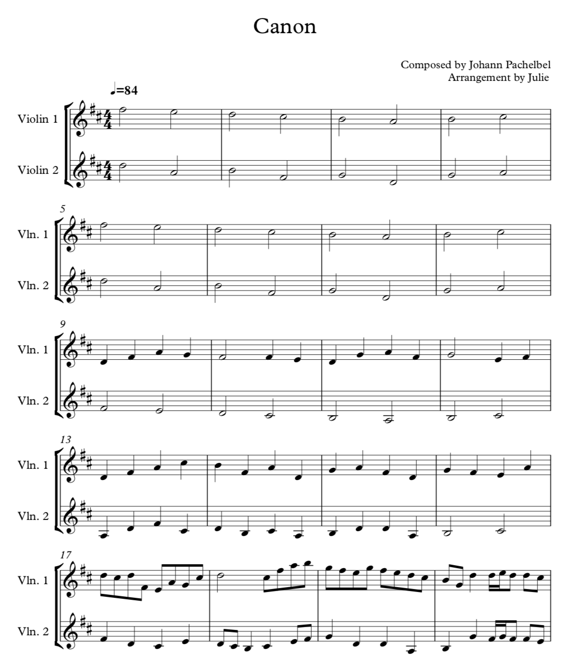 캐논 변주곡 Canon(Pachelbel) 바이올린 2중주 악보