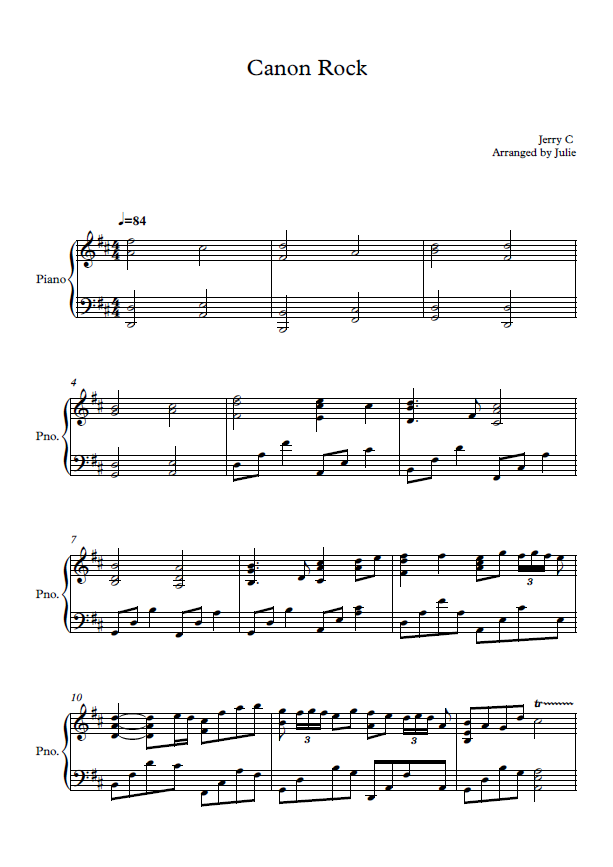 Canon Rock - Jerry C (원곡버전) 피아노 악보
