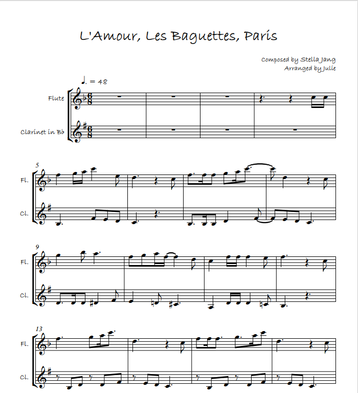 L'Amour, Les Baguettes, Paris 스텔라장(Stella Jang) 플룻 클라리넷 2중주 악보