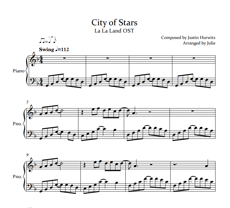 City of Stars (라라랜드 OST) 피아노 악보