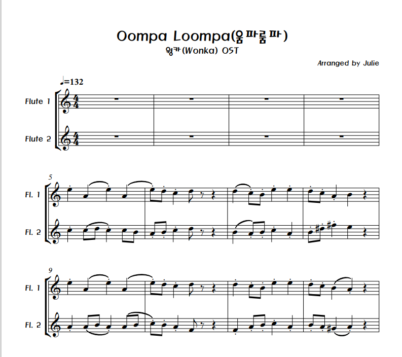 Oompa Loompa (움파룸파) - 웡카OST 플룻 2중주 악보