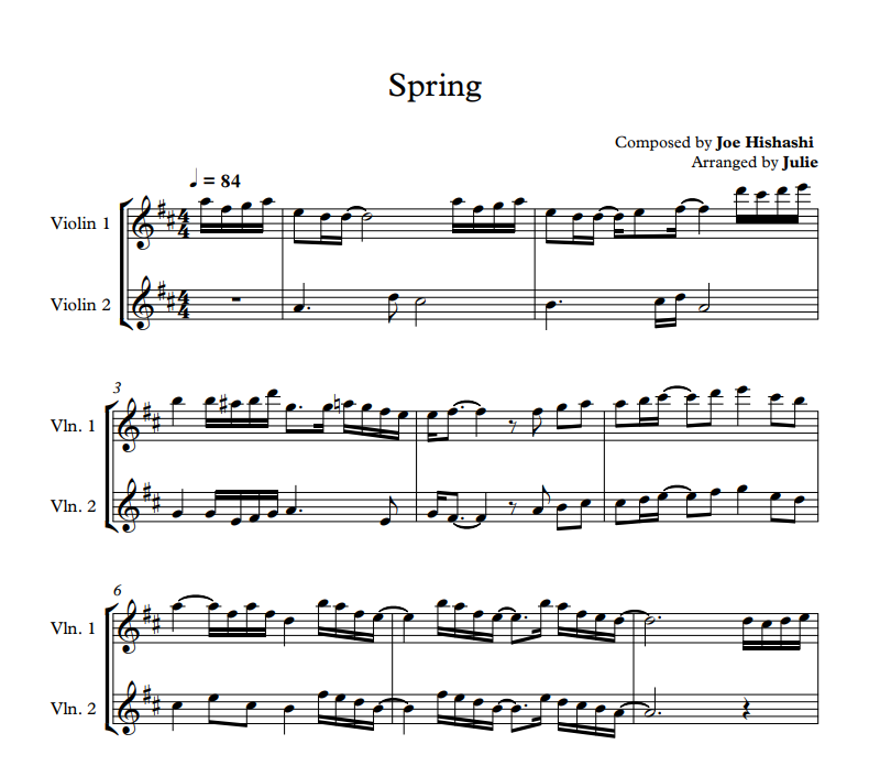 Spring - Joe Hisaishi 바이올린 2중주 악보