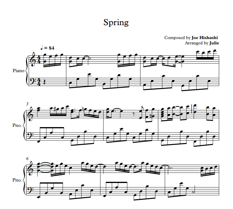 Spring - Joe Hisaishi 피아노 악보