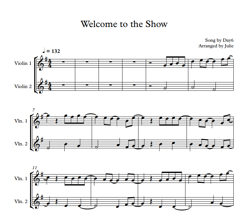 Welcome to the Show - DAY6(데이식스) 바이올린 2중주 악보