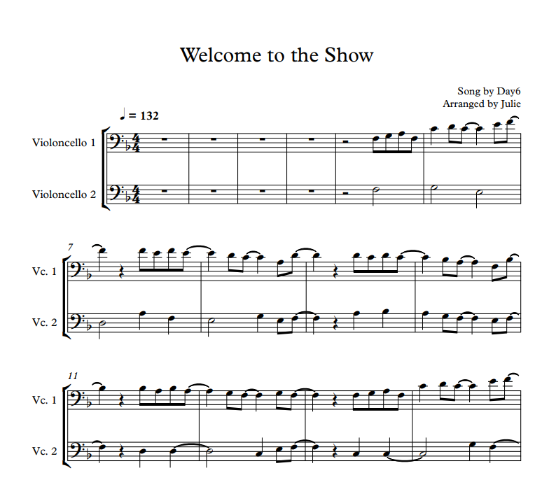 Welcome to the Show - DAY6(데이식스) 첼로 2중주 악보