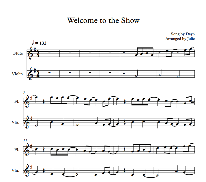 Welcome to the Show - DAY6(데이식스) 플룻 바이올린 2중주 악보
