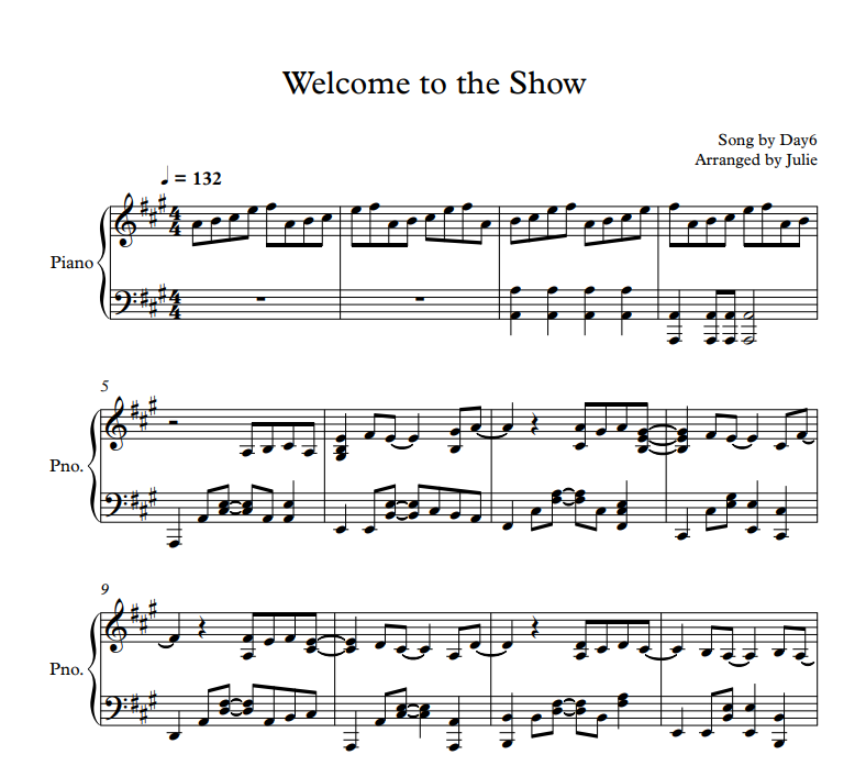 Welcome to the Show - DAY6(데이식스) 피아노 악보