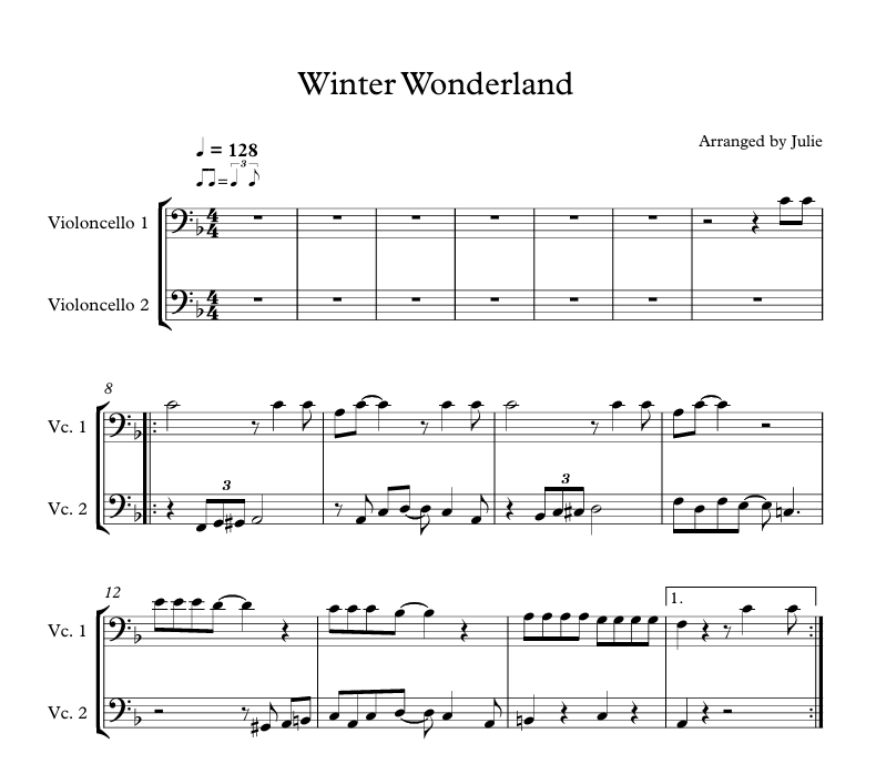 Winter Wonderland(크리스마스 캐롤)  첼로 2중주 악보