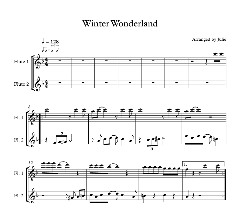 Winter Wonderland(크리스마스 캐롤)  플룻 2중주 악보