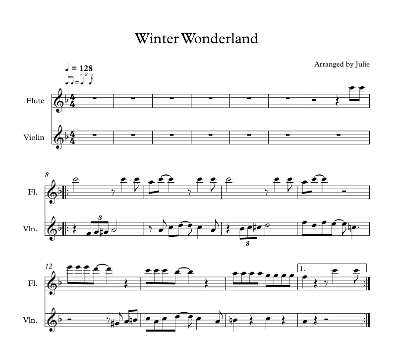 Winter Wonderland(크리스마스 캐롤)  플룻 바이올린 2중주 악보