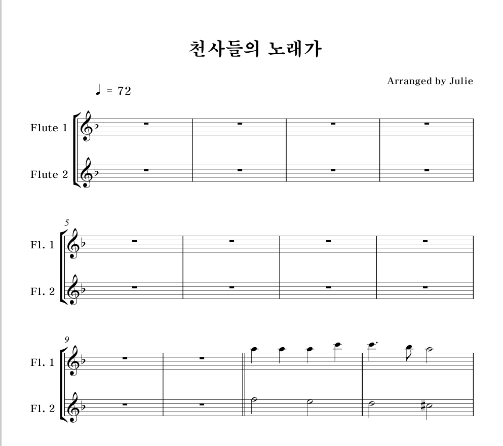 천사들의 노래가(크리스마스 캐롤) 플룻 2중주 악보