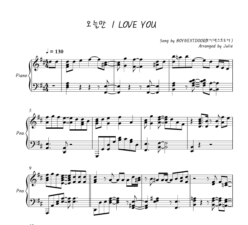 오늘만 I LOVE YOU - BOYNEXTDOOR(보이넥스트도어) 피아노 악보