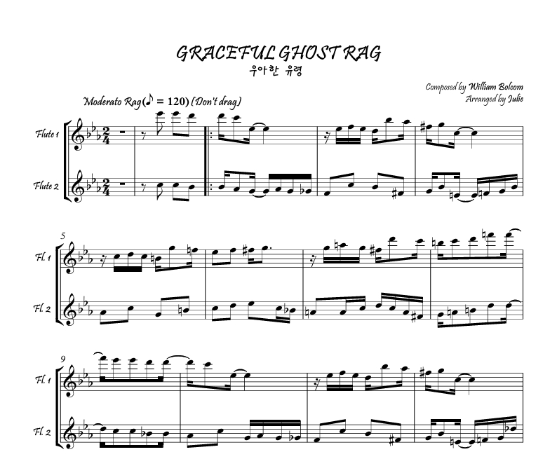 GRACEFUL GHOST RAG(우아한 유령)-William Bolcom 플룻 2중주 악보