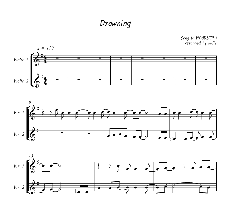 Drowning - WOODZ 바이올린 2중주 악보