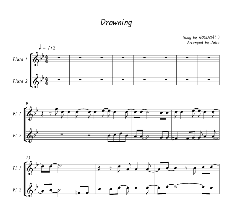 Drowning - WOODZ 플룻 2중주 악보