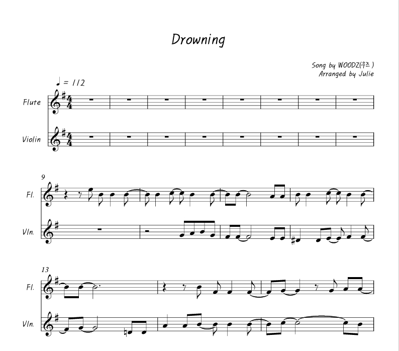 Drowning - WOODZ 플룻 바이올린 2중주 악보