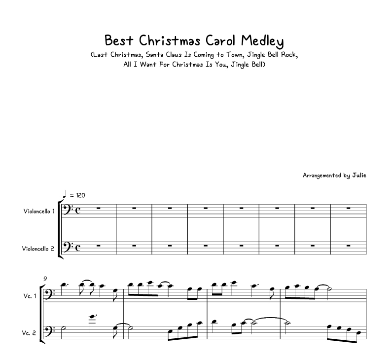Best Christmas Carol Medley(캐롤 메들리) 첼로 2중주 악보