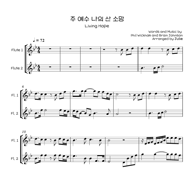 주 예수 나의 산 소망 플룻 2중주 악보