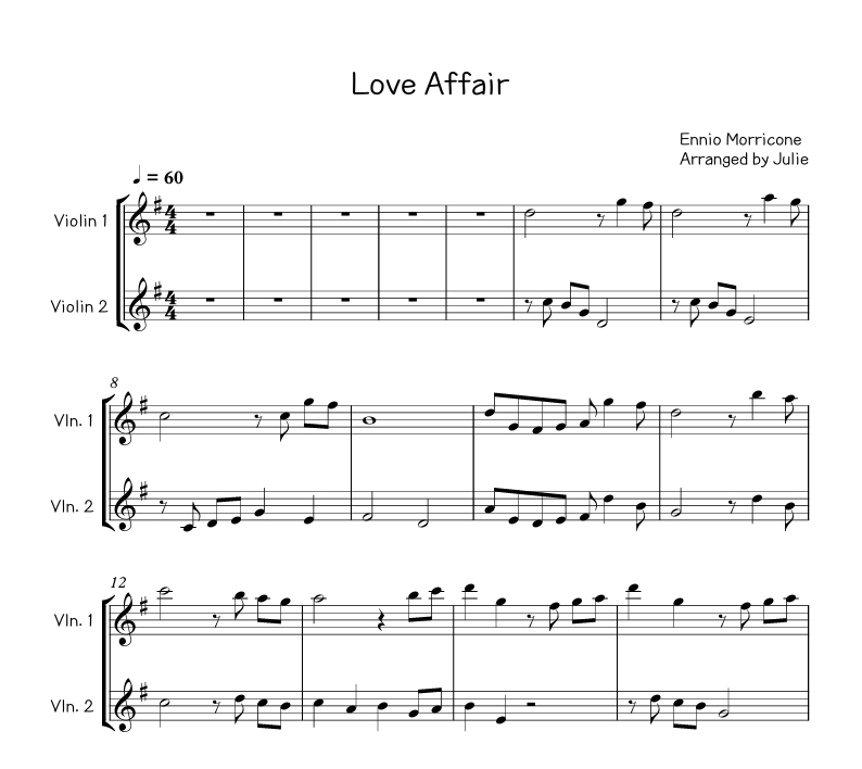 Love Affair(러브 어페어 OST) - Ennio Morricone 바이올린 2중주 악보