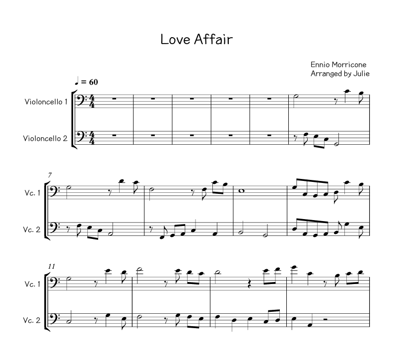 Love Affair(러브 어페어 OST) - Ennio Morricone 첼로 2중주 악보