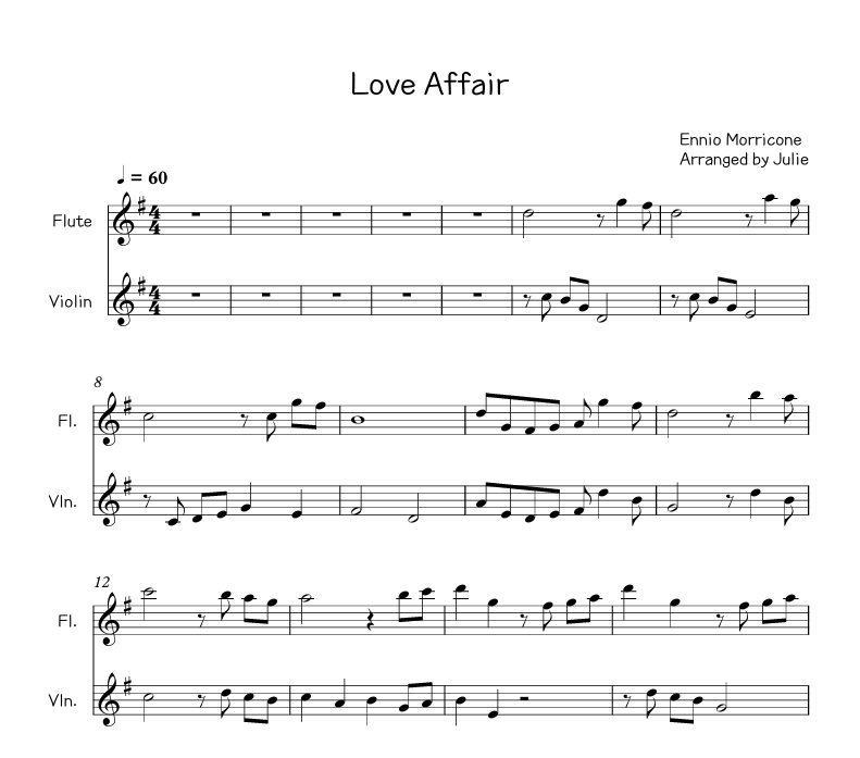 Love Affair(러브 어페어 OST) - Ennio Morricone 플룻 바이올린 2중주 악보