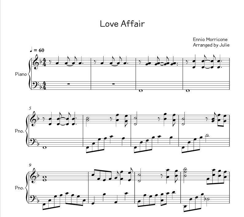 Love Affair(러브 어페어 OST) - Ennio Morricone 피아노 악보